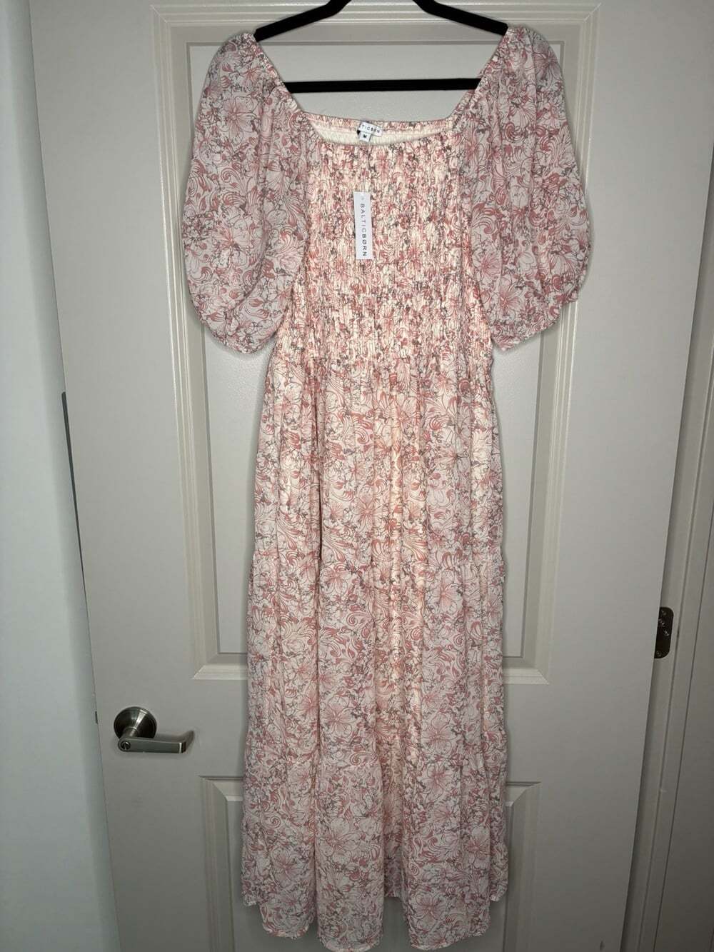 Baltic Born NWT Manchester Blush Floral Print Smocked Dress in Pink Medium